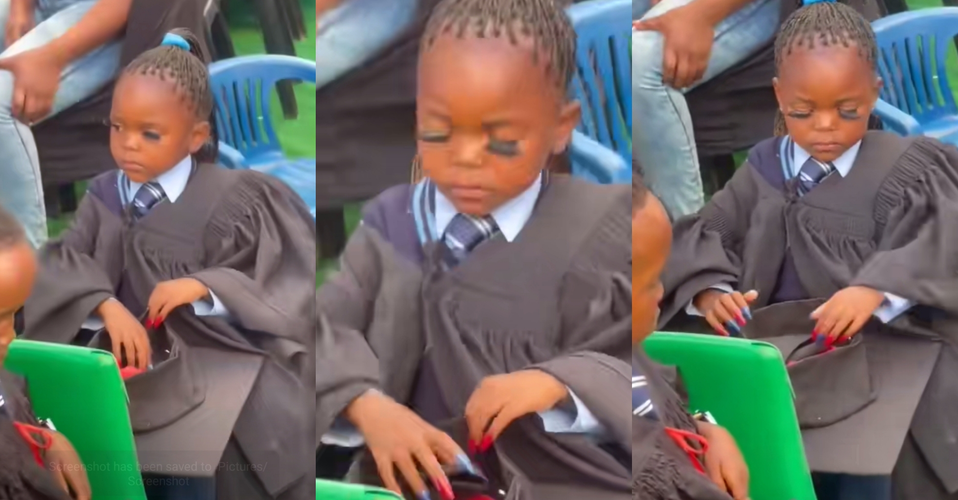 “Not my parents”- Drama as little girl arrives school graduation with longlashes, nails